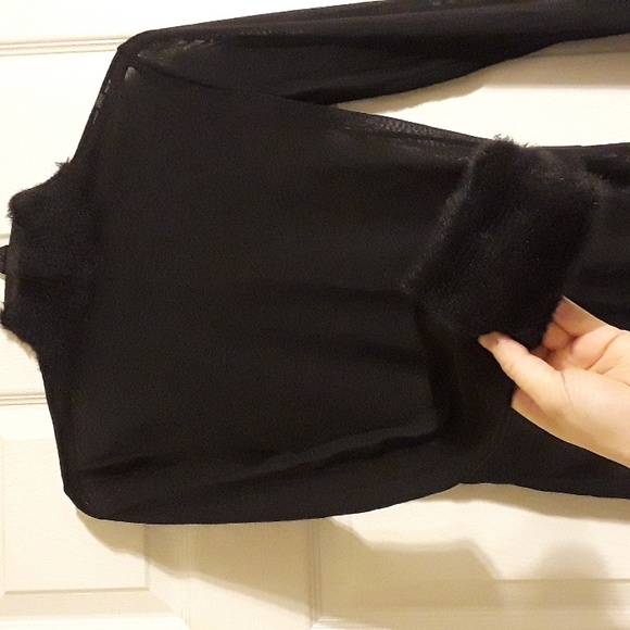 Free People Mesh & Faux Fur collar & cuffs Turtleneck black Medium - Picture 4 of 11